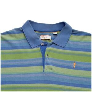 Y2K Payne Stewart Polo Shirt Mens L Striped Blue Green Cotton Golf Preppy Retro
